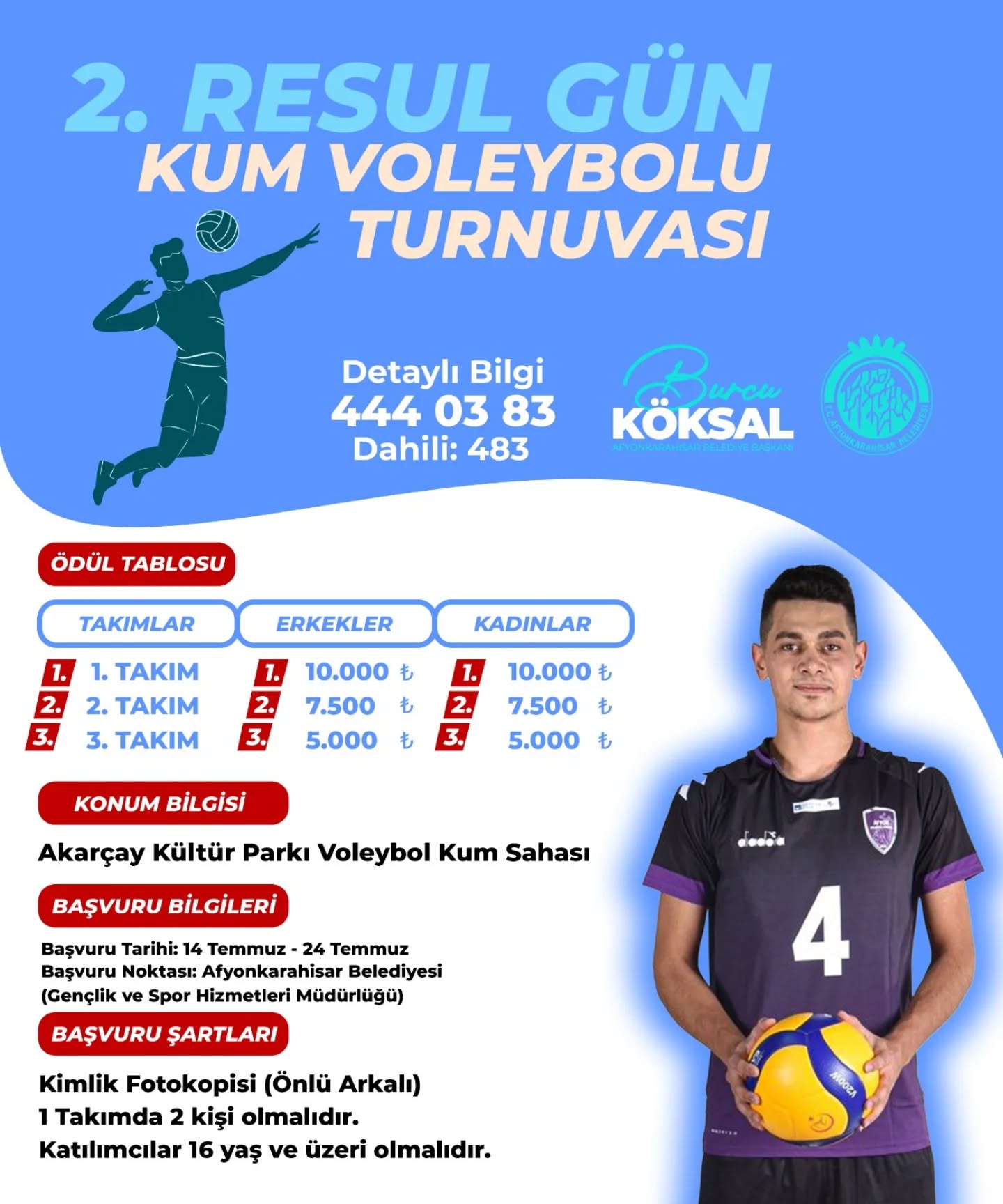 Afyonkarahisar'da Resul Gün Anısına Kum Voleybolu Turnuvası Düzenleniyor